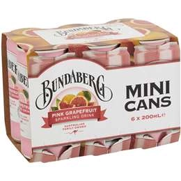 Bundaberg Pink Grapefruit Sparkling Drink 200ml X6 Pack