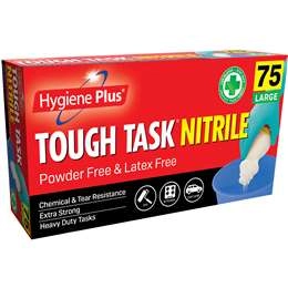 Hygiene Plus Tough Task Nitrile Gloves Large 75 Pack