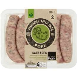 Woolworths Pork, Apple And Tasmanian Cider Sausages 500g