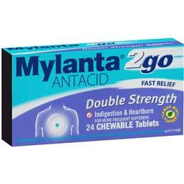 Mylanta 2go Antacid Double Strength Chewable Tablets Lemon Mint 24 Pack