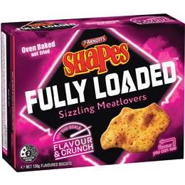 Arnott's Shapes Fully Loaded Sizzling Meatlovers Cracker Biscuits 130g