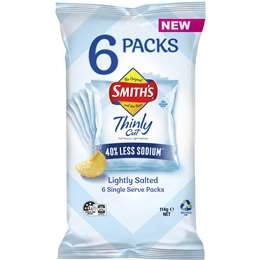 Smith's Thinly Cut Lightly Salted Less Salt Potato Chips Multipack 114g