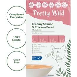 Pretty Wild Cat Food Creamy Salmon & Chicken Puree 15g X 4 Pack