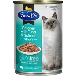 Fussy Cat Grain Free Adult Wet Cat Food Chicken, Tuna & Salmon Gravy 400g