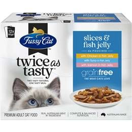 Fussy Cat Grain Free Adult Wet Cat Food Slices & Fish Jelly 80g X 12 Pack