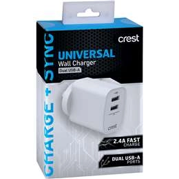 Crest Universal Wall Charger Dual Usb-a Each