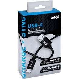 Crest Usb-c To Usb-a 1.5m Metallic Cable Assorted Each