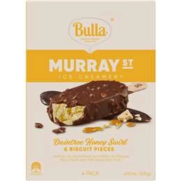 Bulla Murray St Daintree Honey Swirl & Biscuit Pieces Ice Cream 4 Pack