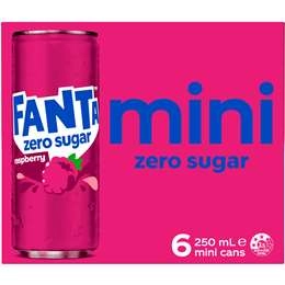 Fanta Raspberry Zero Sugar Soft Drink Mini Cans 250ml X 6 Pack