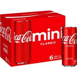 Coca - Cola Classic  Soft Drink Mini Cans  250ml X 6 Pack