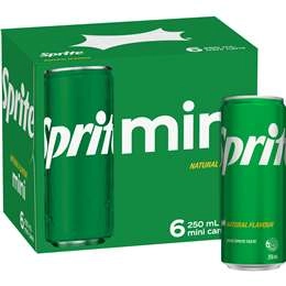 Sprite Lemonade Soft Drink Mini Cans 250ml X 6 Pack