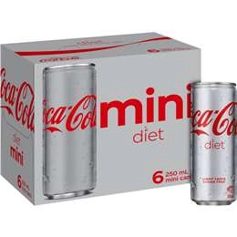 Coca - Cola Diet Soft Drink Mini Cans  250ml X 6 Pack