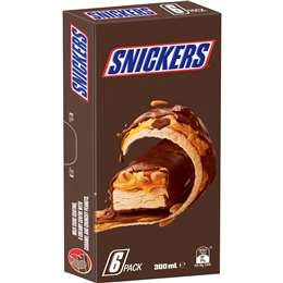 Snickers Choc, Caramel & Peanut Frozen Dessert Bar 6 Pack