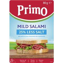 Primo Mild Salami Sliced Salt Reduced 80g