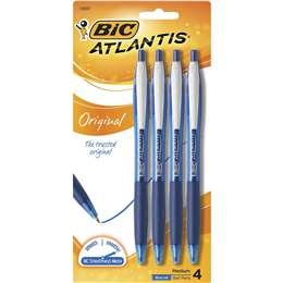 Bic Atlantis Retractable Ballpoint Pens Blue 4 Pack