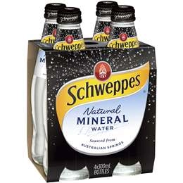 Schweppes Natural Mineral Water Bottle Glass Multipack 300ml X 4 Pack