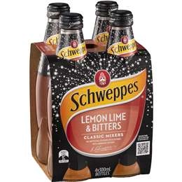 Schweppes Lemon Lime Bitters Soft Drink Mixers Glass Bottle Multipack 300ml X 4 Pack