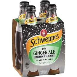 Schweppes Zero Sugar Dry Ginger Ale Soft Drink Mixers Multipack 300ml X 4 Pack