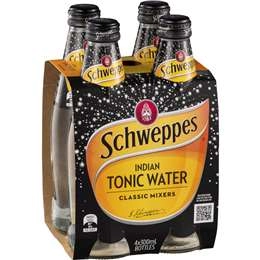 Schweppes Indian Tonic Water Classic Mixers Glass Bottle Multipack 300ml X 4 Pack