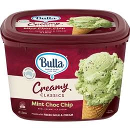 Bulla Creamy Classics Ice Cream Mint Choc Chip 2l Tub