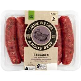 Woolworths Angus Beef & Caramelised Onion Sausages 450g