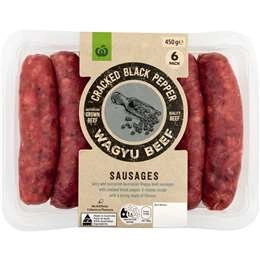 Woolworths Cracked Black Pepper Wagyu Beef Sausages 450g