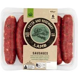 Woolworths Lamb Fetta & Rosemary Sausages 450g