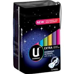 U By Kotex Overnight Ultimate Pads With Wings 6 Pack