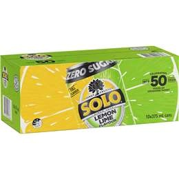 Solo Zero Sugar Lemon Soft Drink Cans Multipack 375ml X 10 Pack