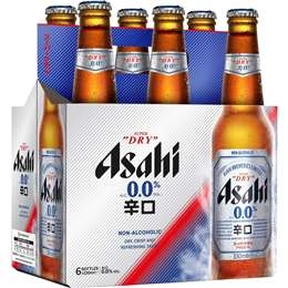 Asahi Super Dry 0% Non Alcoholic Beer Glass Bottles Multipack 330ml X 6 Pack