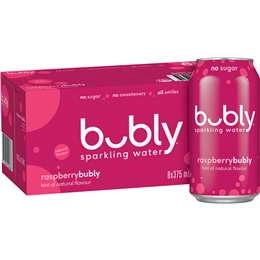  Bubly Raspberry Sparkling Water No Sugar Multipack Cans 375ml X 8 Pack