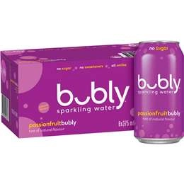  Bubly Passionfruit Sparkling Water No Sugar Multipack Cans 375ml X 8 Pack