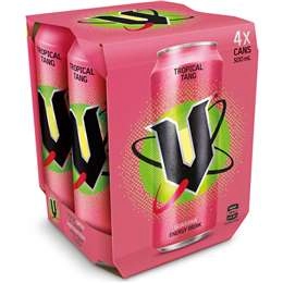 V Energy Drink Tropical Tang Cans 500ml X 4 Pack