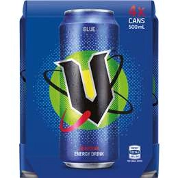 V Energy Blue Energy Drink Cans 500ml X 4 Pack