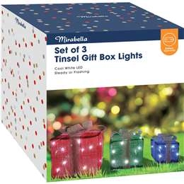 Mirabella Christmas Battery Operated Tinsel Gift Box Lights 3 Pack