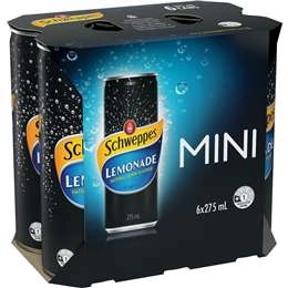 Schweppes Lemonade Soft Drink Mini Cans Multipack 275ml X 6 Pack