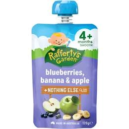 Rafferty's Garden Baby Food Pouch Blueberries, Banana & Apple 4+ Months 120g