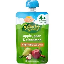 Raffertys Baby Food Pouch Apple, Pear & Cinnamon 4+ Months 120g