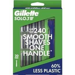 Gillette Solo 3 Handle With 20 Blade Cartridges Razor Pack Each