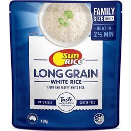 Sunrice Microwave Long Grain White Rice Pouch 450g