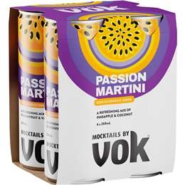 Vok Passion Martini Non-alcoholic Mocktail Cans 250ml X 4 Pack