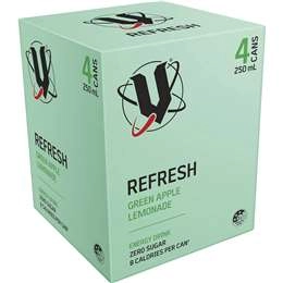 V Energy Refresh Green Apple Lemonade Cans 250ml X 4 Pack