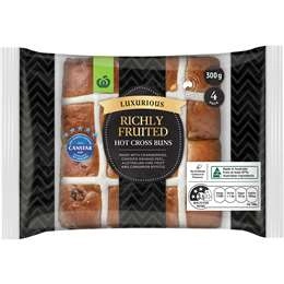 Woolworths Richly Fruited Hot Cross Buns 4 Pack