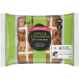 Woolworths Apple & Cinnamon Hot Cross Buns 4 Pack