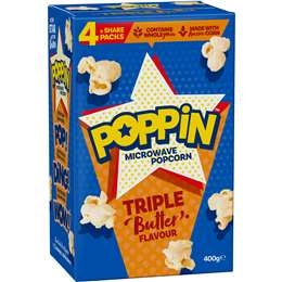 Poppin Microwave Popcorn Triple Butter Flavour Explosion 100g X4 Pack