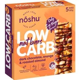 Noshu Low Carb Dark Chocolate Orange & Roasted Almond Nut Bars 5 Pack