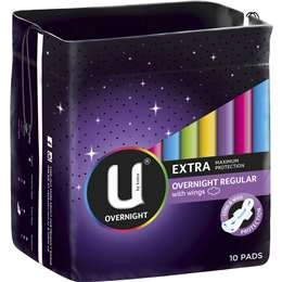 U By Kotex Extra Overnight Pads With Wings 10 Pack