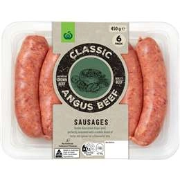 Woolworths Classic Angus Beef Sausages  6 Pack