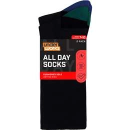 Underworks Mens All Day Cushion Foot Socks Black Size 7-10 Assorted 2 Pack