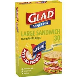 Glad Snap Lock Resealable Large Sandwich Bags 30 Pack